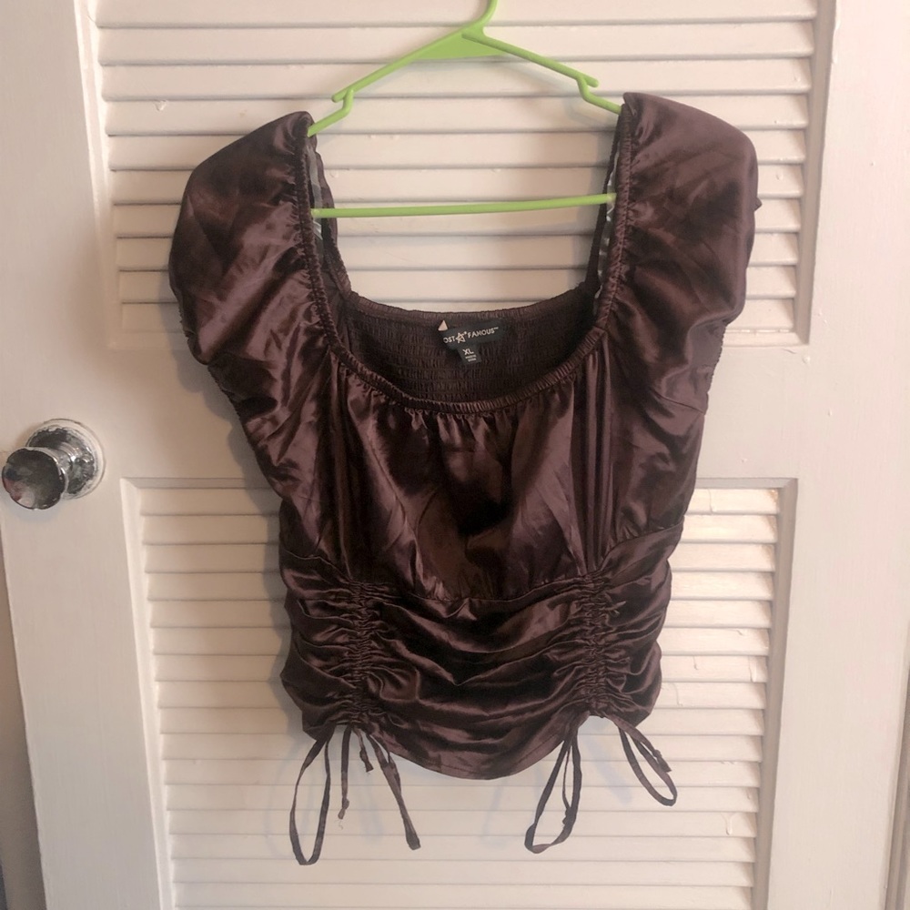 Brown silk adjustable crop top